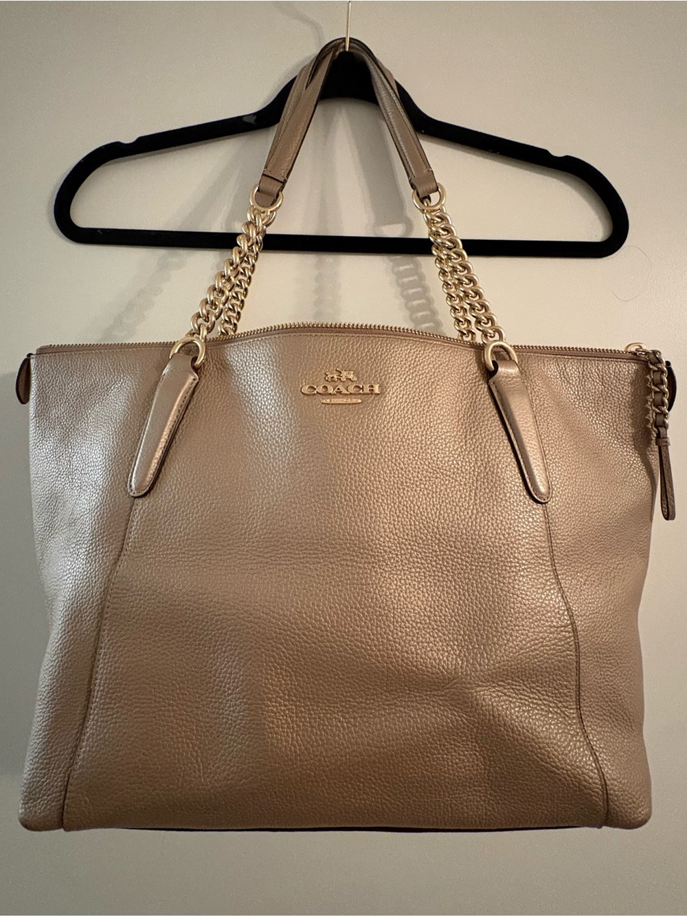 Coach Metallic Gold Ava Chain Tote Bag Leather F22208